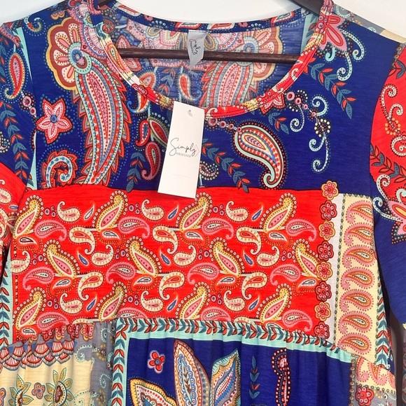 3/4 sleeve multicolor baby doll top with pattern block size M simply obsessed - Picture 4 of 12